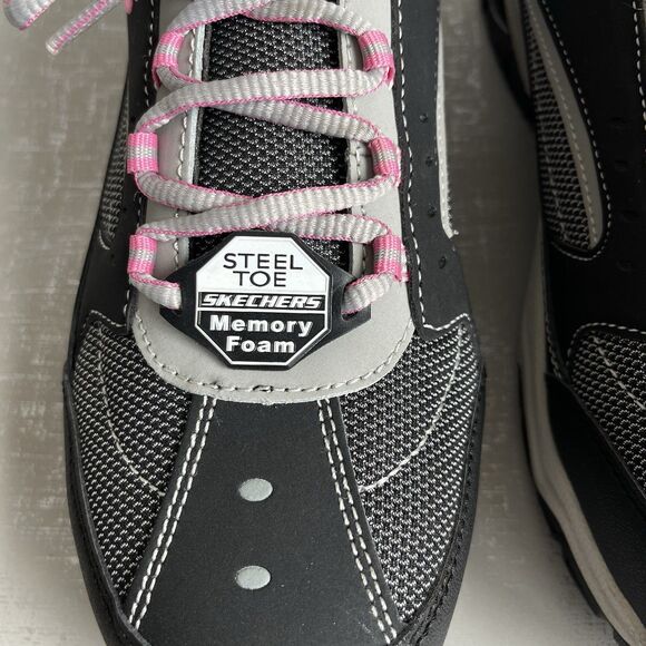 Skechers Women's Steel Toe Work Sneakers Industrial Safety Shoes 11 Black Pink - Picture 3 of 13